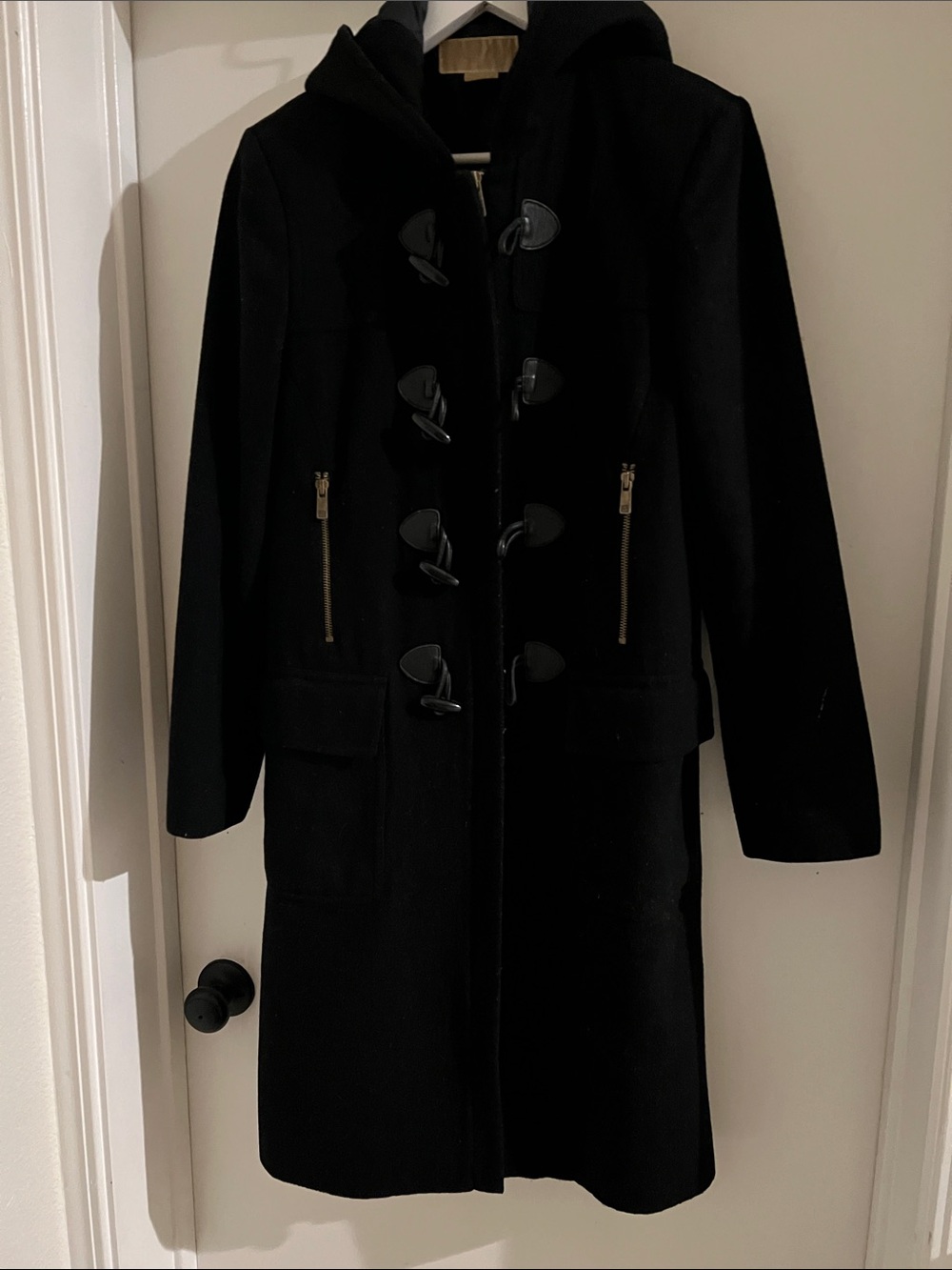 Michael Kors Black Hooded Toggle Pea Coat